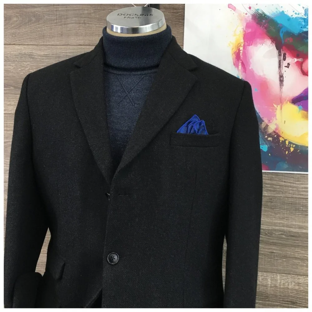 Studio Suits‎ Men's Long Coat Over Coat Wool Sports Jacket 40R Men Black Trench